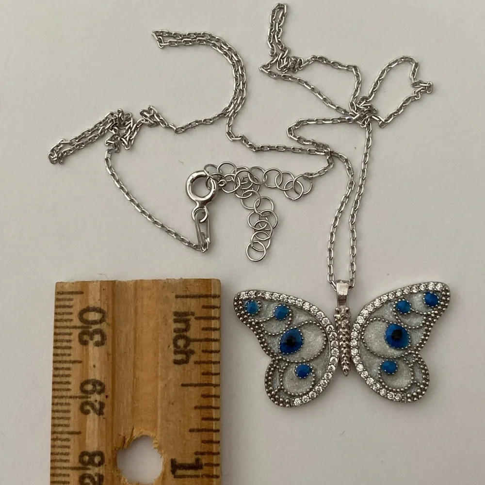 🦋 925 Silver butterfly blue evil eye cz necklace - Picture 4 of 6